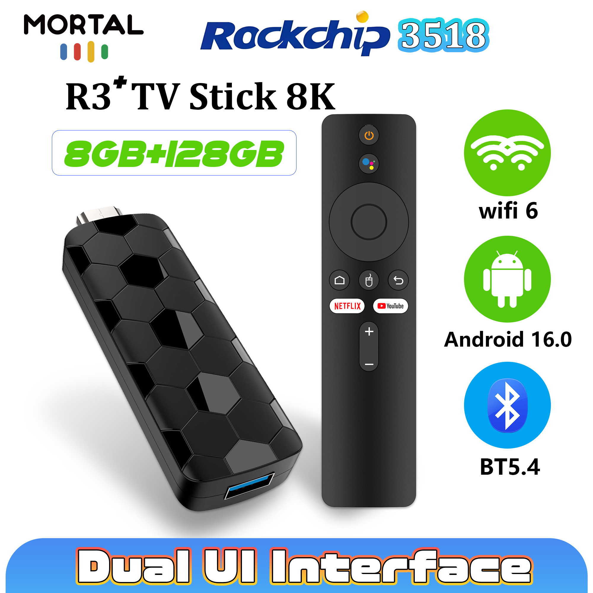 Clé TV Mortal R3+ Android 16 8 - Home Cinema Tv avis et prix